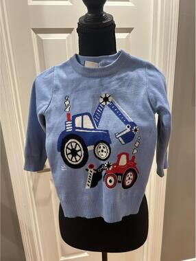 Children's Light Blue Sweater with Construction Vehicle Design size 100 (US 3-4)